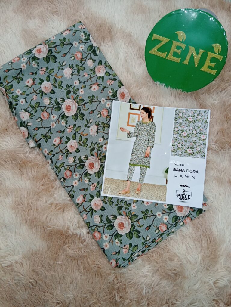 Gray Green with folowers Bana Dora Lawn 2-piece unstitch suit