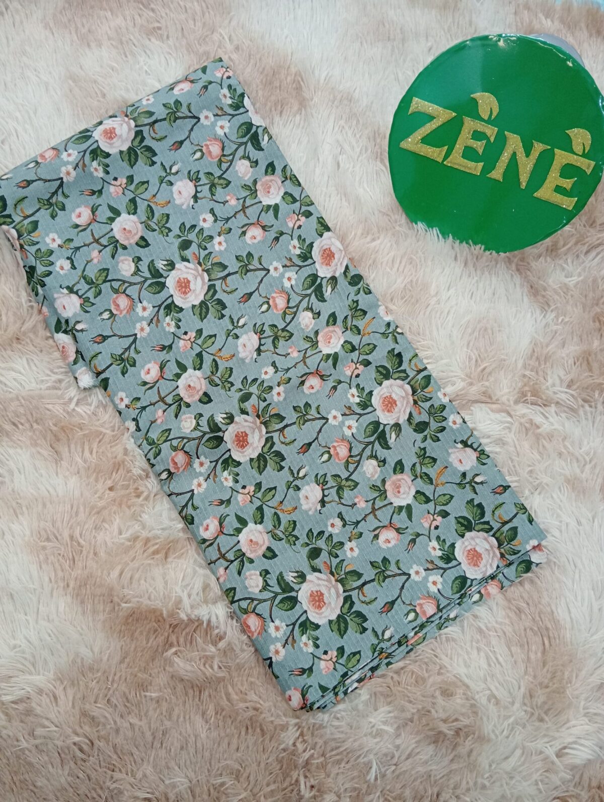 Gray Green with folowers Bana Dora Lawn 2-piece unstitch suit