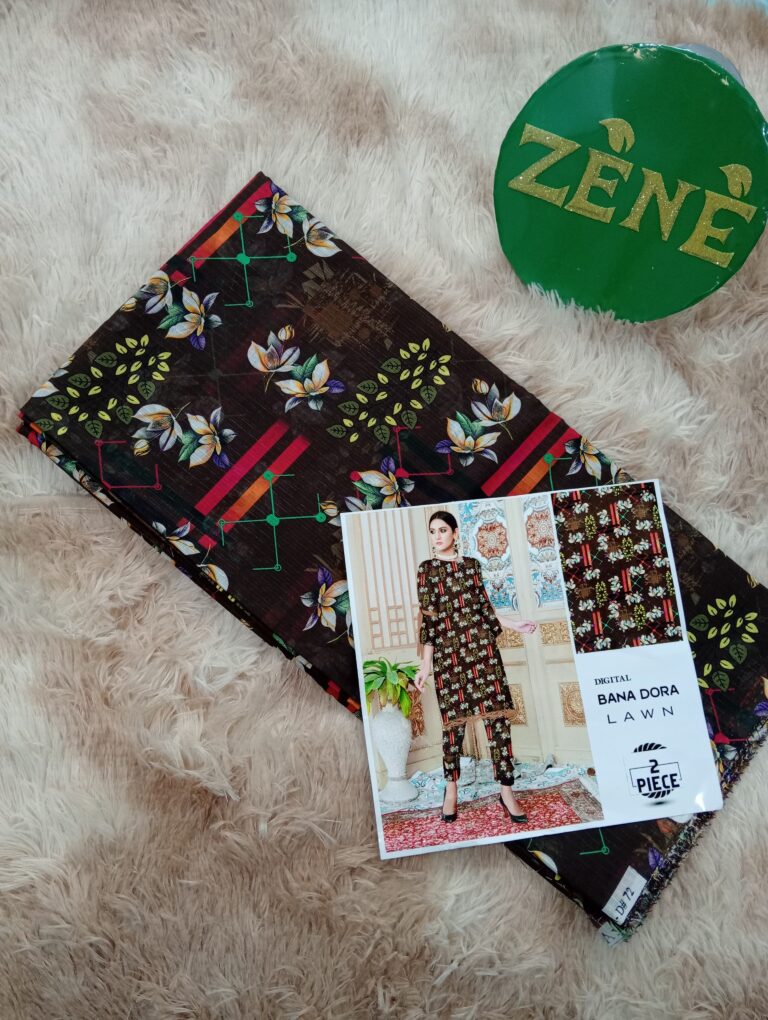 Brown with folowers Bana Dora Lawn 2-piece unstitch suit