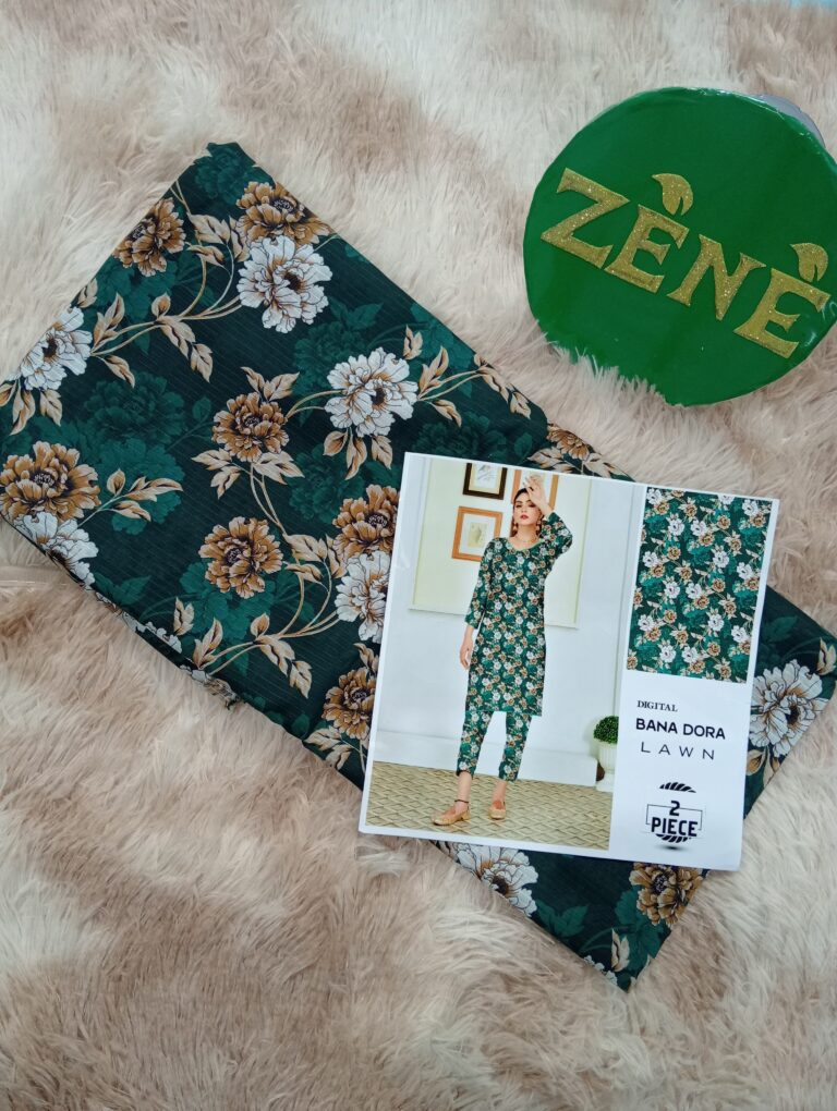 Green with folowers Bana Dora Lawn 2-piece unstitch suit