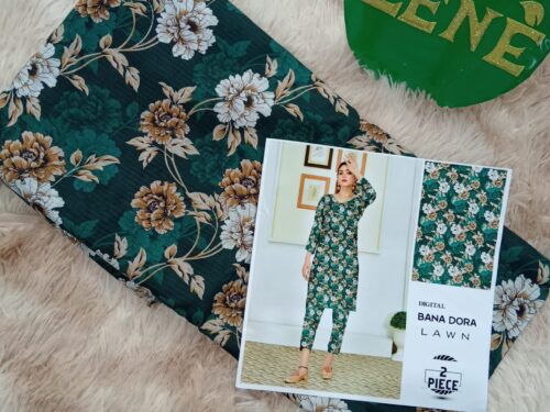 Green with folowers Bana Dora Lawn 2-piece unstitch suit