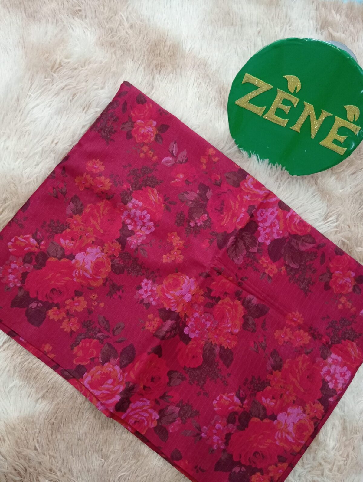 Red mehroon with folowers Bana Dora Lawn 2-piece unstitch suit