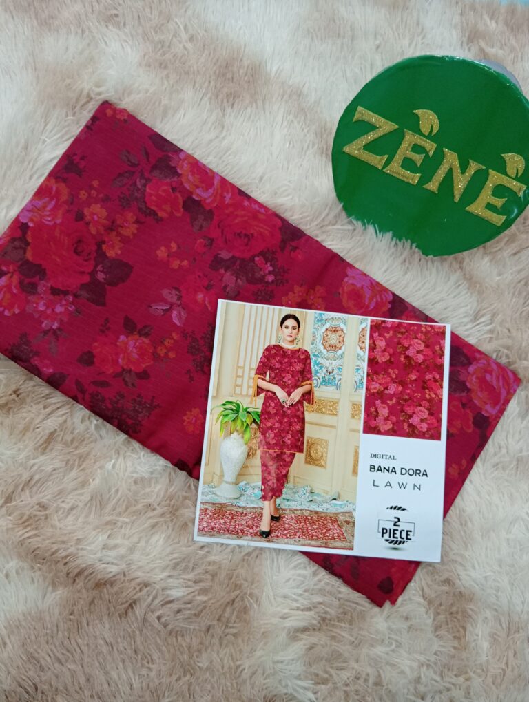 Red mehroon with folowers Bana Dora Lawn 2-piece unstitch suit