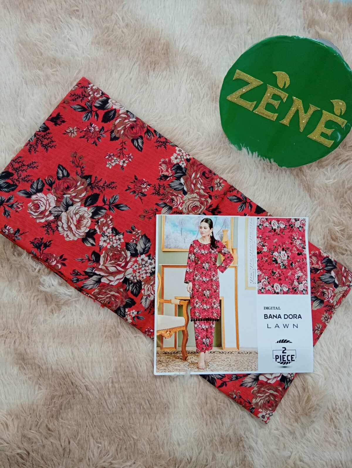 Red Bana Dora Lawn 2-piece unstitch suit