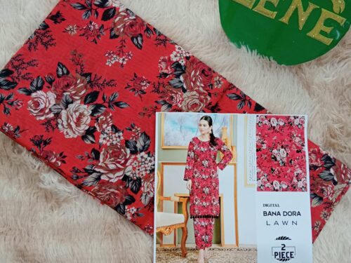 Red Bana Dora Lawn 2-piece unstitch suit
