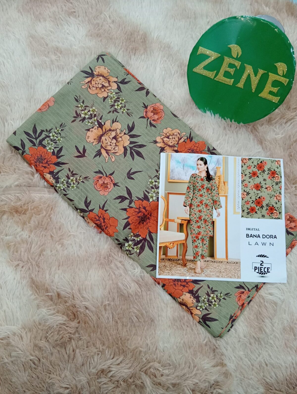 gray colorfull Bana Dora Lawn 2-piece unstitch suit