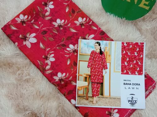Red Bana Dora Lawn 2-piece unstitch suit