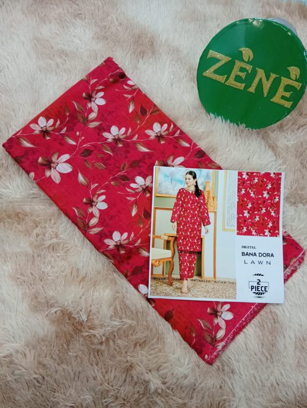 Red Bana Dora Lawn 2-piece unstitch suit