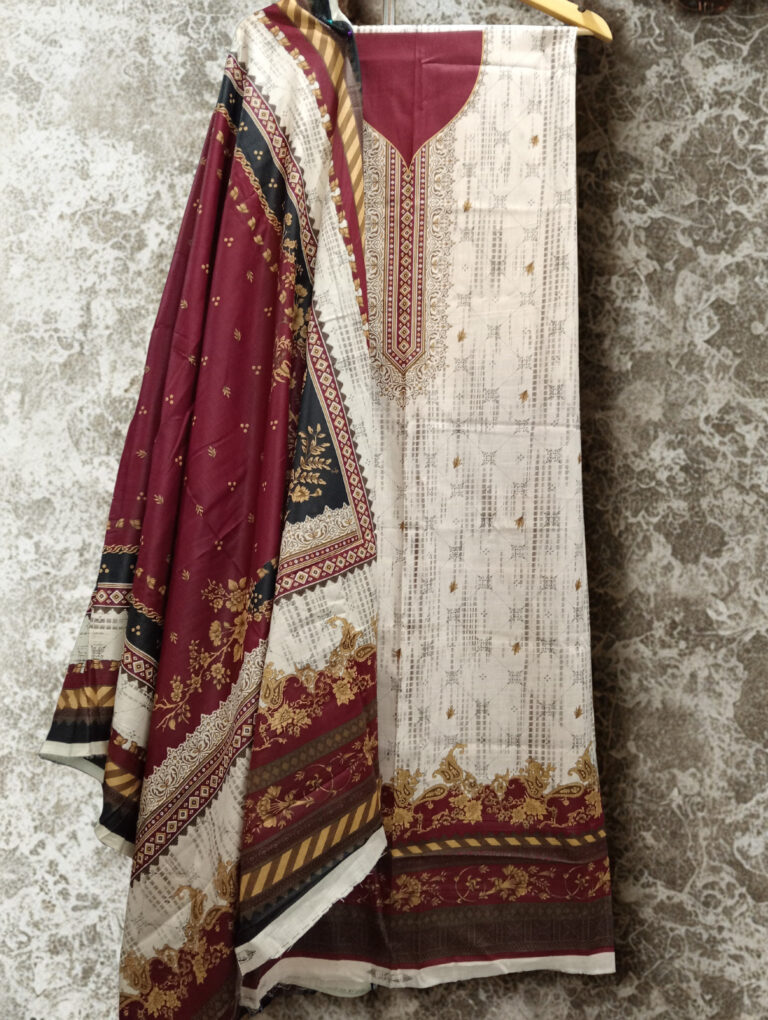 Elevate your summer wardrobe with Zene’s 3-piece un stitch lawn suit — where elegance meets comfort. Crafted from premium quality lawn fabric, this ensemble features: Digital Printed Shirt: Breathable and soft lawn fabric adorned with intricate prints, blending traditional motifs with modern flair. Dyed or Printed Trouser: A comfortable and stylish lower that perfectly complements the shirt's aesthetic. Digitally printed Dupatta: Lightweight and flowy, the dupatta's beautifully coordinated design adds a graceful finishing touch. Perfect for casual outings or festive gatherings, Zene’s lawn suits are designed to keep you cool, confident, and effortlessly chic.