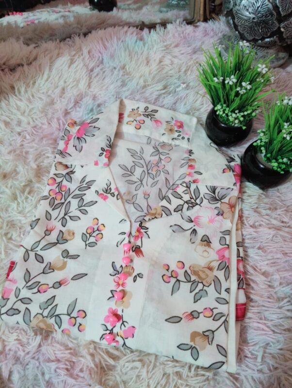 White and Pink Lawn Kurta