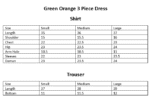 orange green 3 piece size chart