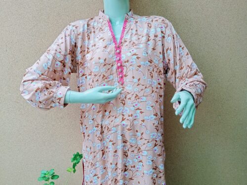 Skin and pink lilen stitch lawn kurta