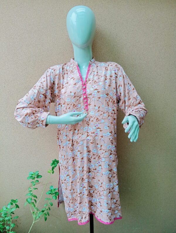 Skin and pink lilen stitch lawn kurta