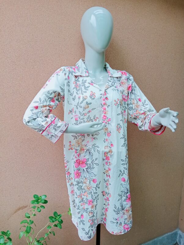 white and pink stitch lawn kurta