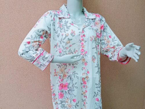 white and pink stitch lawn kurta