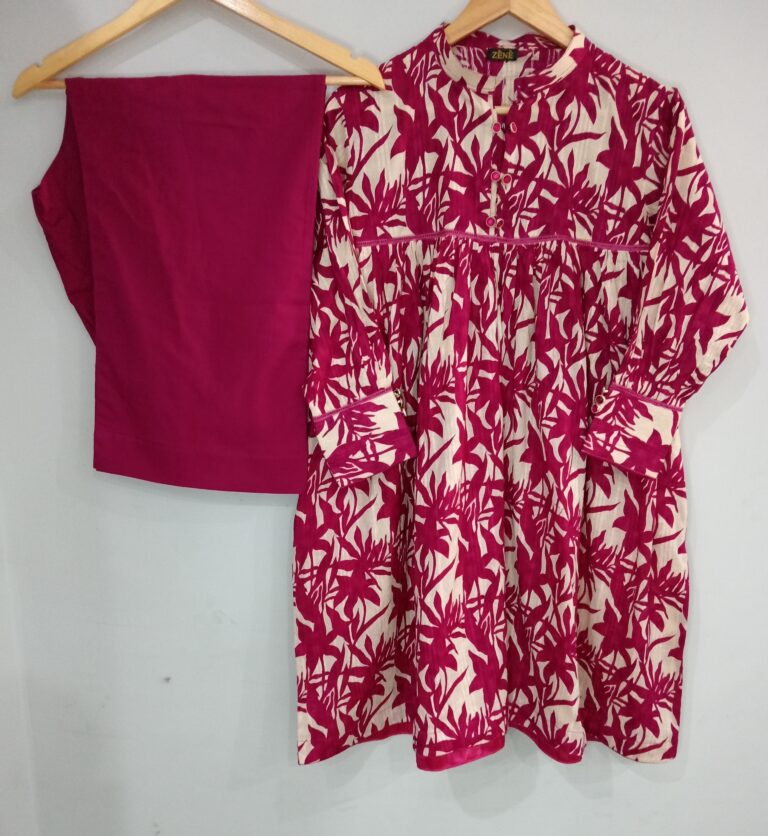 2 piece pink frock dress with plain trouser