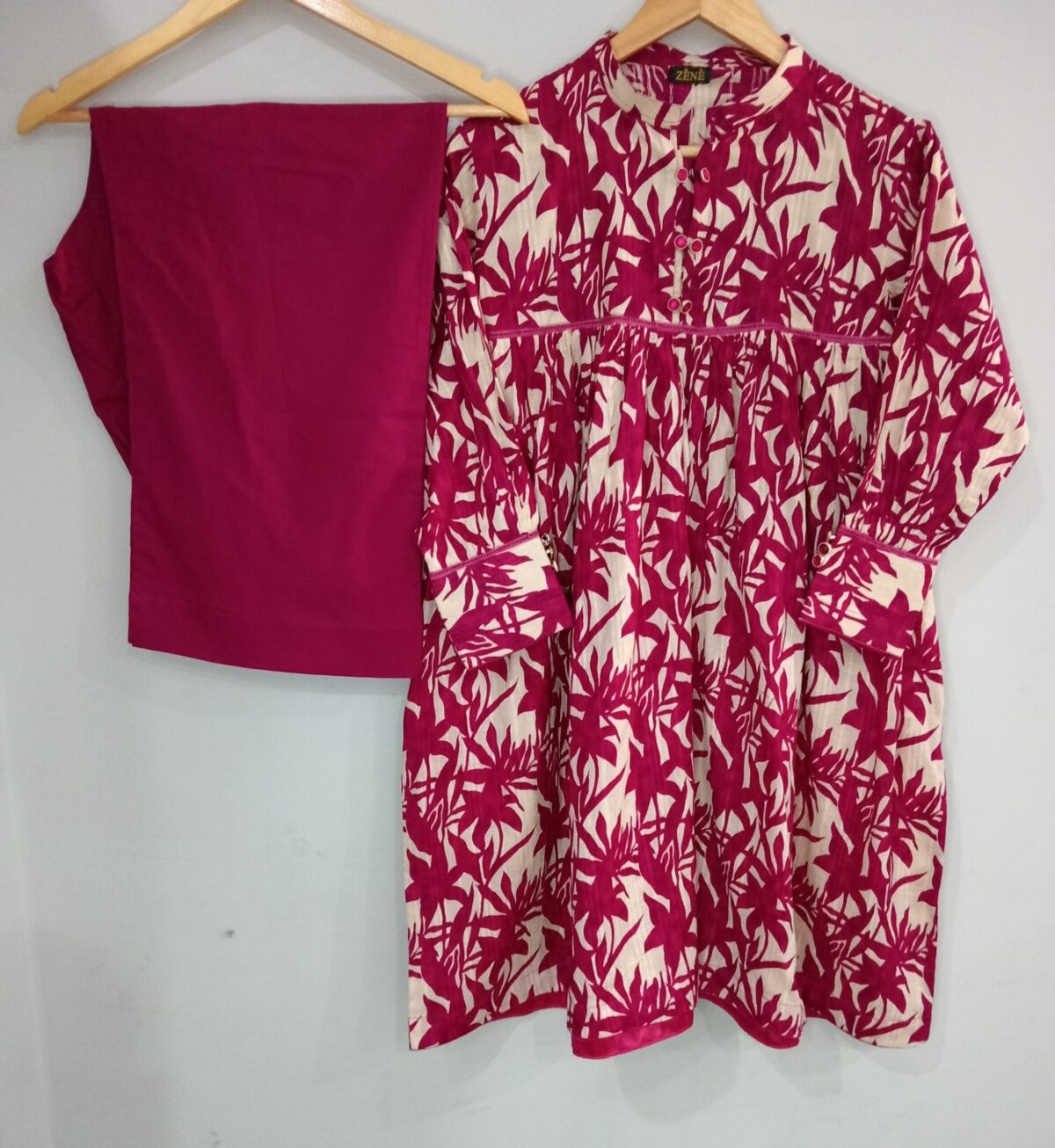 2 piece pink frock dress with plain trouser