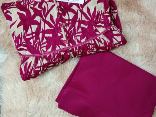 2 piece pink frock dress with plain trouser