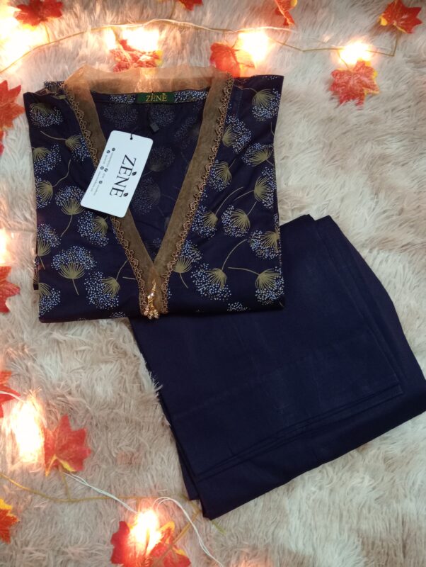 2 piece blue dress with flower full shirt