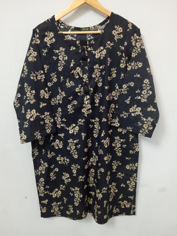 black Kurta with Skin flowers