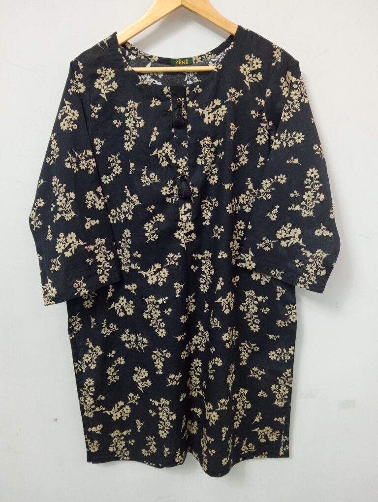 black Kurta with Skin flowers
