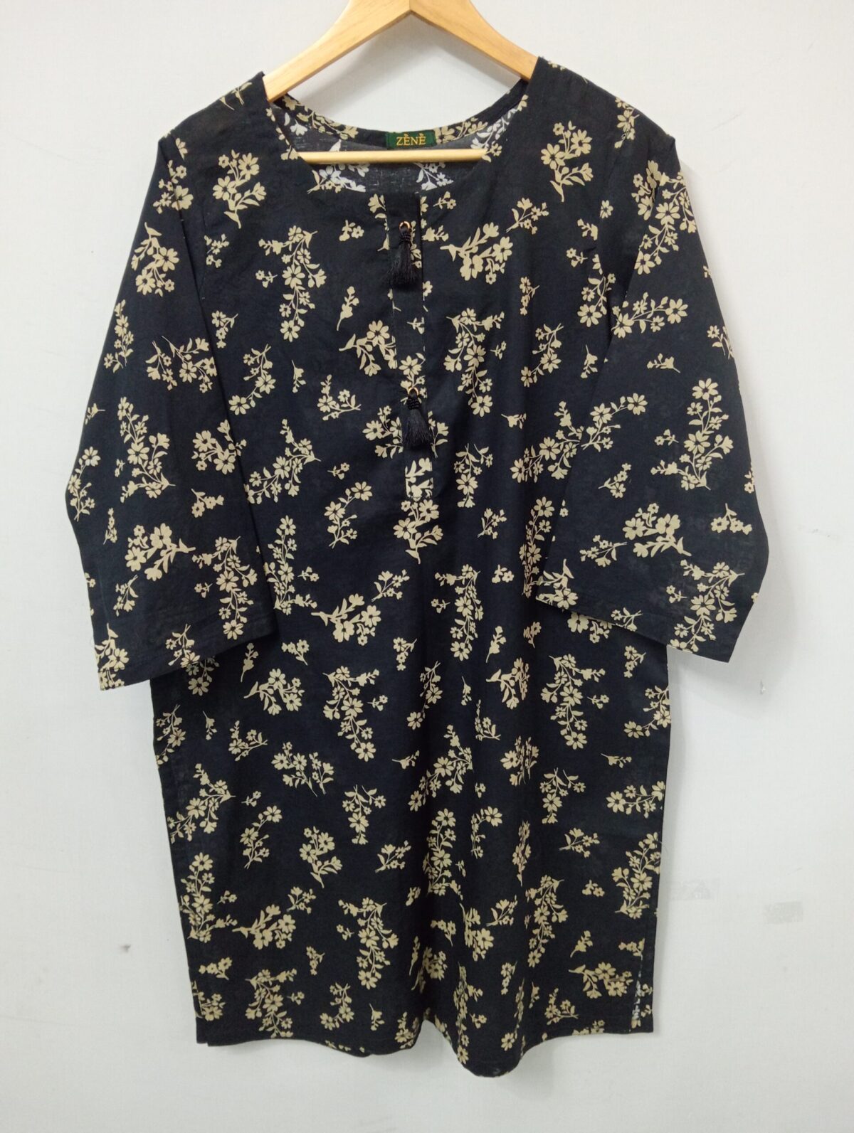black Kurta with Skin flowers