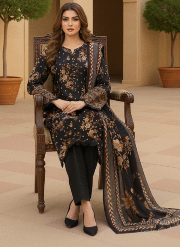 Black 3 Piece Khaddar