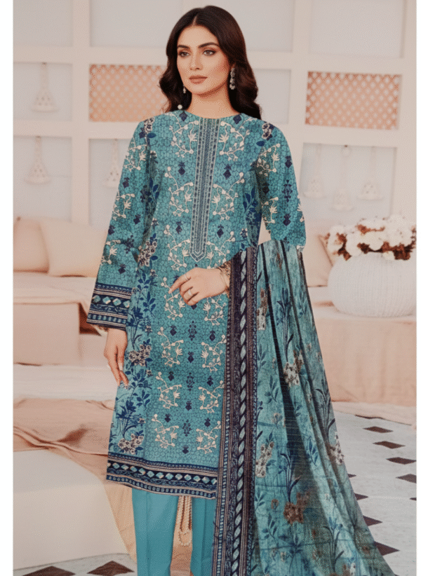 Sky Blue 3 Piece Khaddar