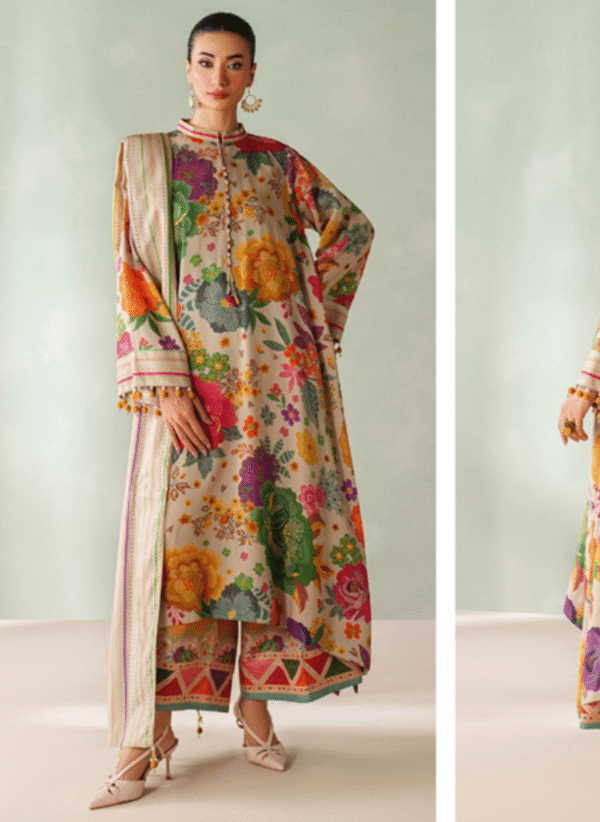 Baroque yellow Printed 3 Piece Lilen